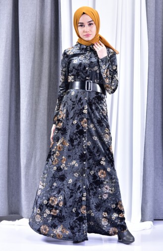 Floral Velvet Dress 2991-01 Black 2991-01