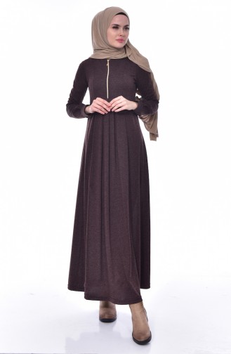 Brown Hijab Dress 7064-07