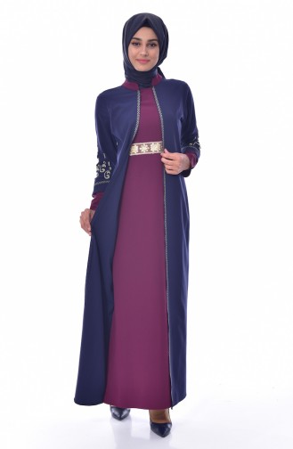 Embroidered Dress 1504-02 Plum Navy Blue 1504-02