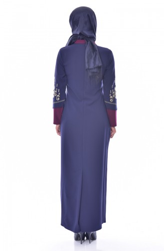 Embroidered Dress 1504-02 Plum Navy Blue 1504-02