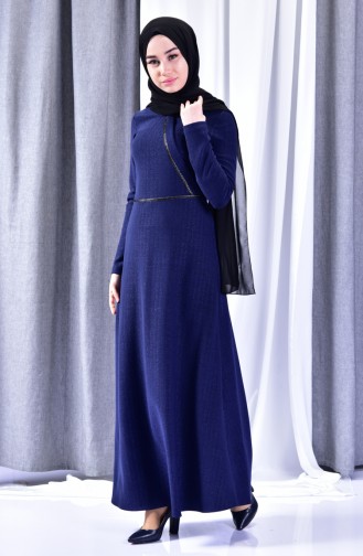 Navy Blue Hijab Dress 9070-02