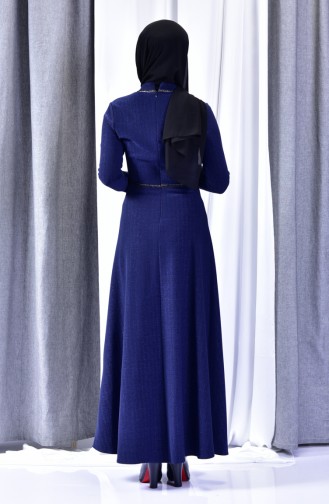 Navy Blue Hijab Dress 9070-02