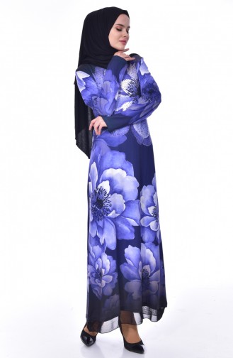 Taş Baskılı Elbise 99163-03 Mavi