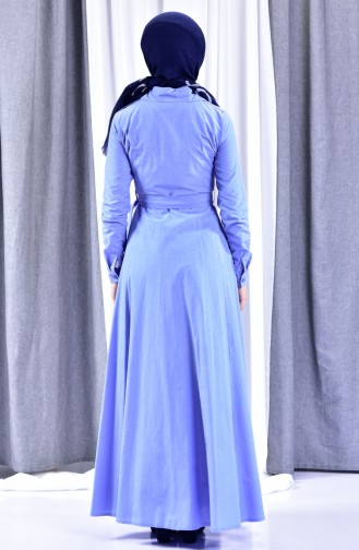 Kuşaklı Elbise 1091-01 Mavi