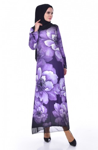 Stone Printed Dress 99163-04 Purple 99163-04