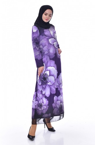 Stone Printed Dress 99163-04 Purple 99163-04