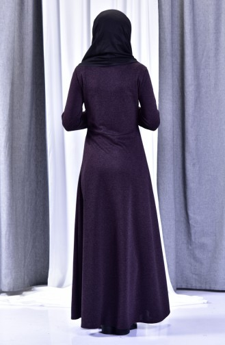 فستان بتفاصيل من الجلد 1520-04 لون بنفسجي 1520-04