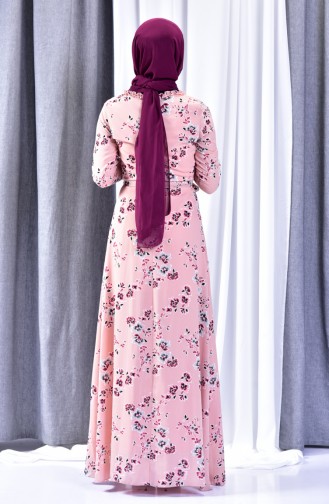 فستان كريب بتصميم مُطبع 3359-01 لون وردي 3359-01