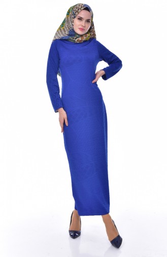 فستان بتصميم مُطبع  2031-02 لون ازرق 2031-02