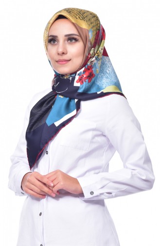 Çiçek Desenli Rayon Eşarp 2088-05 Turkuaz