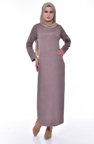 فستان بتصميم مُطبع  2031-03 لون بُني مائل للرمادي 2031-03