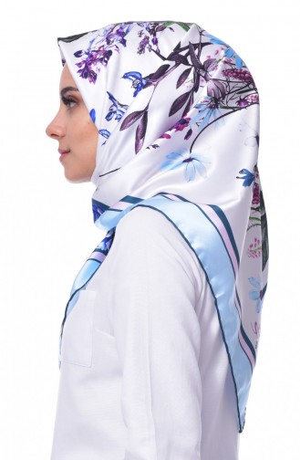 Flower Patterned Scarf 70082-09 Baby Blue 09