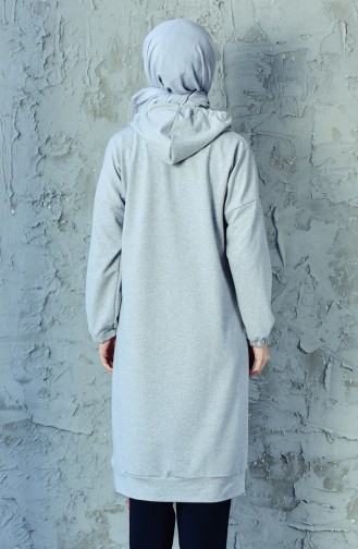Kapüşonlu Uzun Sweatshirt 1308-03 Gri