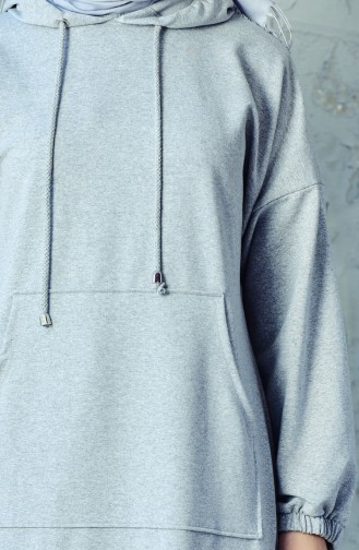 Kapüşonlu Uzun Sweatshirt 1308-03 Gri