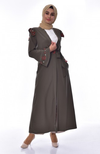 Çiçek Aplikeli Abaya 1503-05 Haki