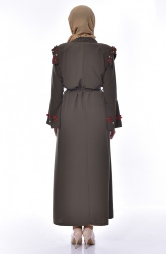 Flower Applique Abaya 1503-05 Khaki 1503-05