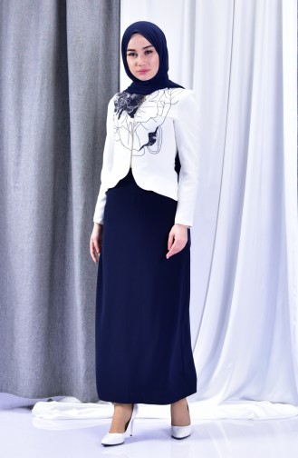 Jacket Skirt Double Suit 1046-04 Light Beige Navy Blue 1046-04