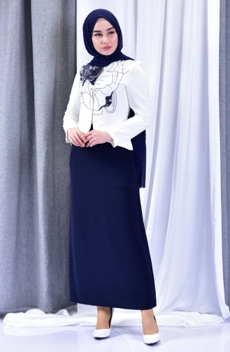 Jacket Skirt Double Suit 1046-04 Light Beige Navy Blue 1046-04