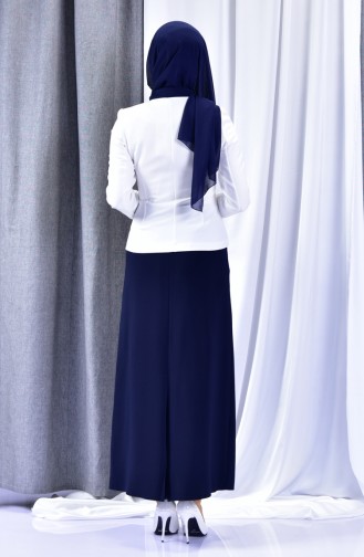 Jacket Skirt Double Suit 1046-04 Light Beige Navy Blue 1046-04