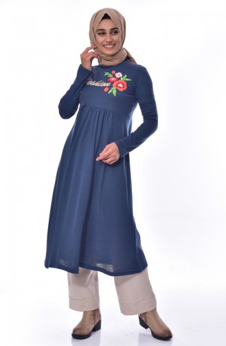 Knitwear Embroidered Long Tunic 4265-05 Navy 4265-05