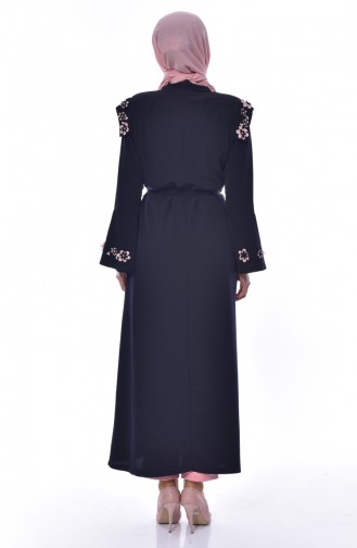 Abaya Fleurs Appliquer 1503-01 Noir 1503-01