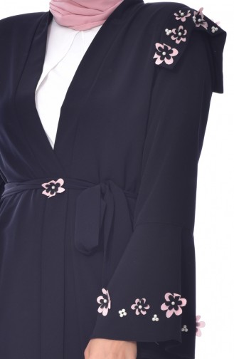 Abaya Fleurs Appliquer 1503-01 Noir 1503-01