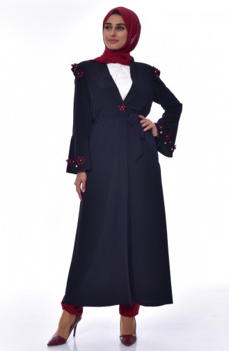 Abaya Fleurs Appliquer 1503-03 Noir Rouge 1503-03