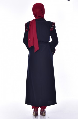 Abaya Fleurs Appliquer 1503-03 Noir Rouge 1503-03