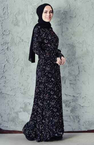 Patterned Belted Dress 1090-01 Black 1090-01