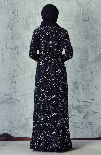 Patterned Belted Dress 1090-01 Black 1090-01