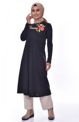 Knitwear Embroidered Long Tunic 4265-03 Black 4265-03