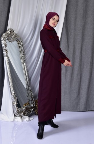 عباءة بتصميم حزام للخصر 0097-01 لون خمري 0097-01