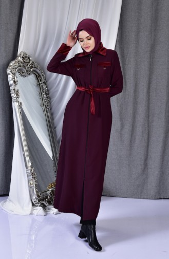 عباءة بتصميم حزام للخصر 0097-01 لون خمري 0097-01