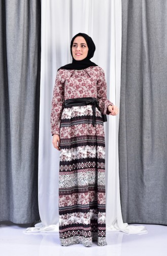Printed Belted Dress 2515-02 Claret Red 2515-02