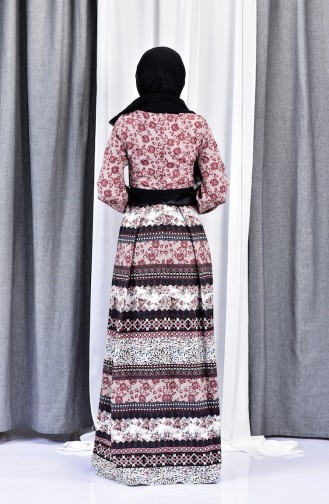 Printed Belted Dress 2515-02 Claret Red 2515-02