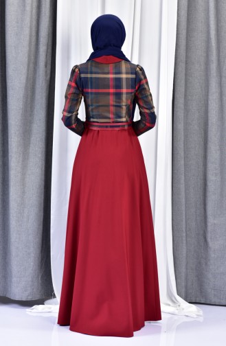 فستان بتصميم حزام للخصر 2541-02 لون خمري 2541-02