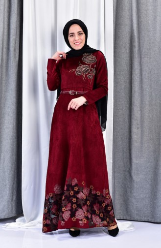 Belt Velvet Dress 3030-02 Bordeaux 3030-02