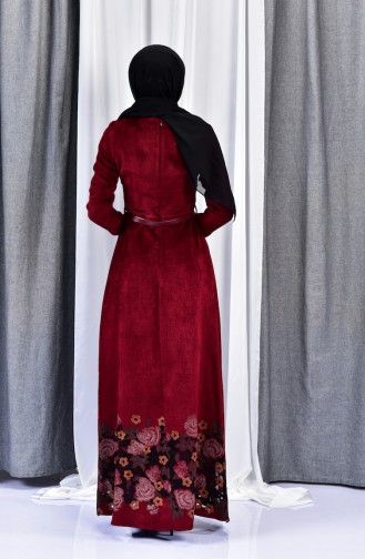 Belt Velvet Dress 3030-02 Bordeaux 3030-02