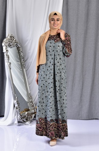 دلبر فستان بتصميم مُطبع 7060-01 لون رمادي 7060-01