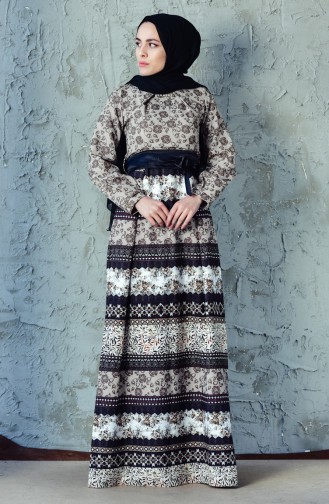 Printed Belted Dress 2515-04 Khaki 2515-04