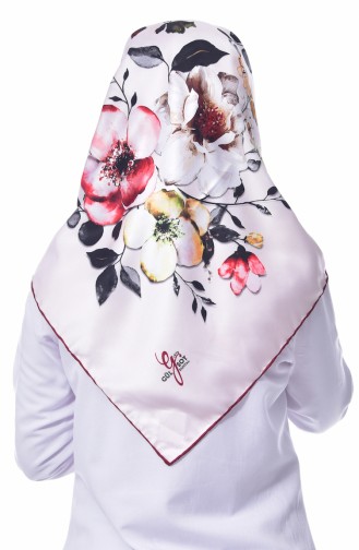 Flower Patterned Scarf 70081-07 Off White 07