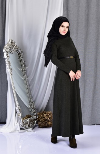 Dark Khaki Hijab Dress 7128-04