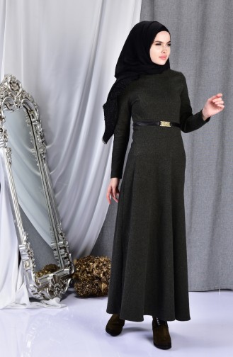 Dark Khaki Hijab Dress 7128-04