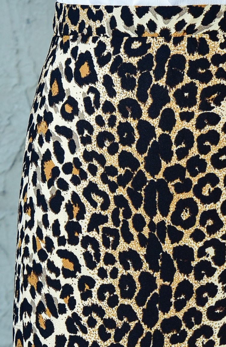 Leopar Desenli Firfirli Etek 5009 01 Siyah Krem 5009 01 Sefamerve