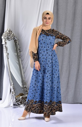 دلبر فستان بتصميم مُطبع 7060-02 لون ازرق 7060-02