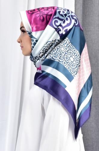 Geometric Patterned Taffeta Shawl 70079-01 Purple Oil Blue 01