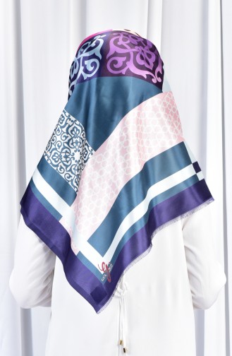 Geometric Patterned Taffeta Shawl 70079-01 Purple Oil Blue 01