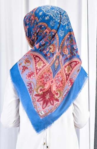 Patterned Cotton Scarf 901380-11 Petrol Blue 11