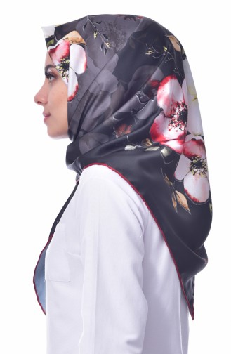 Flower Patterned Scarf 70081-01 Black 01