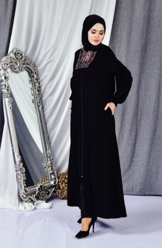 Nakışlı Ferace 0310-01 Siyah